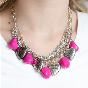 Pink and silver heart necklace set